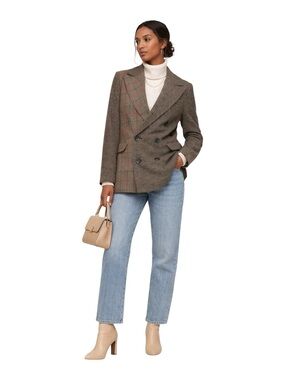 Avec Les Filles Mixed Plaid Blazer Double Breasted Patchwork Medium